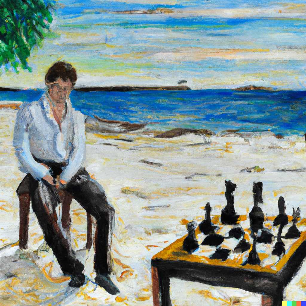 01-magnus carlsen at the beach oil painting chess.png